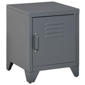 HOMCOM Industrial End Table, Living Room Side Table with Locker-Style Door and Adjustable Shelf, Grey