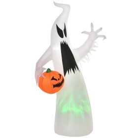 HOMCOM 5.9' Halloween Inflatable Outdoor Decoration Ghost with Pumpkin, Blow Up LED Yard Decor for Garden, Lawn, Party, Holiday, Waterproof, Green