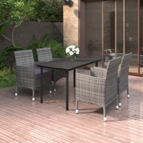 5 Piece Patio Dining Set with Cushions Poly Rattan and Glass