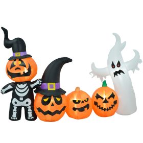 HOMCOM 7.5ft Halloween Inflatables Pumpkin Ghost Family, Blow Up Halloween Decorations Outdoor LED Yard Display, Waterproof