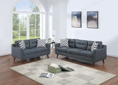 Modern Cozy Sofa Loveseat w Pillows 2pc Sofa Set Blue Gray Polyfiber Couch Tufted Cushions Living Room