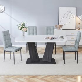 5 Piece Dining Table Set, 1.8" Thickness Tabletop and V-shaped Table Legs