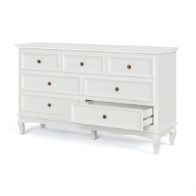 7 Drawer Dresser for Bedroom, Modern Solid Wood Large Storage Cabinet, Simple White Chest of Drawer-White