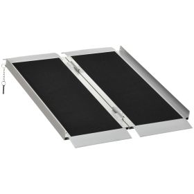 HOMCOM Wheelchair Ramp 3FT, Folding Aluminum Threshold Ramp with Non-Slip Surface, Transition Plates Above and Below, 600lbs Weight Capacity for Home