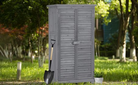 TOPMAX Wooden Garden Shed 3-tier Patio Storage Cabinet Outdoor Organizer Wooden Lockers with Fir Wood (Gray Wood Color -Shutter Design)