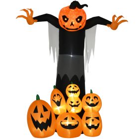 HOMCOM 9ft Halloween Inflatables Outdoor Decorations, Pumpkin Ghost with Pumpkin Patch, Outdoor Giant Blow Up Yard Decor with Build-in LED for Garden