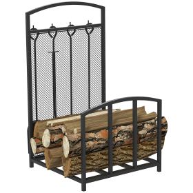 HOMCOM Firewood Rack with Fireplace Tools, Indoor Outdoor Firewood Holder for Fireplace, Wood Stove, Hearth or Fire Pit