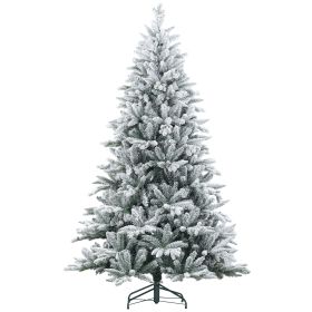 HOMCOM 7ft Snow Flocked Artificial Christmas Tree with 1401 Tips, Foldable Metal Stand, Easy Assembly, Hinged Xmas Tree for Home, Office, Holiday