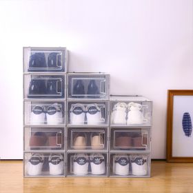 Set of 12 Stackable Clear Plastic Transparent Shoe Storage Box in Home (Color: Gray)