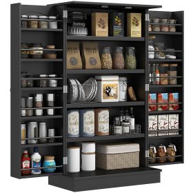 HOMCOM 41" Kitchen Pantry Storage Cabinet, Freestanding Kitchen Cabinet with 12 Door Shelves, Double Doors, 5-tier Shelving and Adjustable Shelves (Color: as Pic)