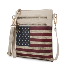 MKF Collection Genesis Printed Flag Vegan Leather Women Crossbody Bag by Mia k (Material: Vegan Leather, Color: Beige)